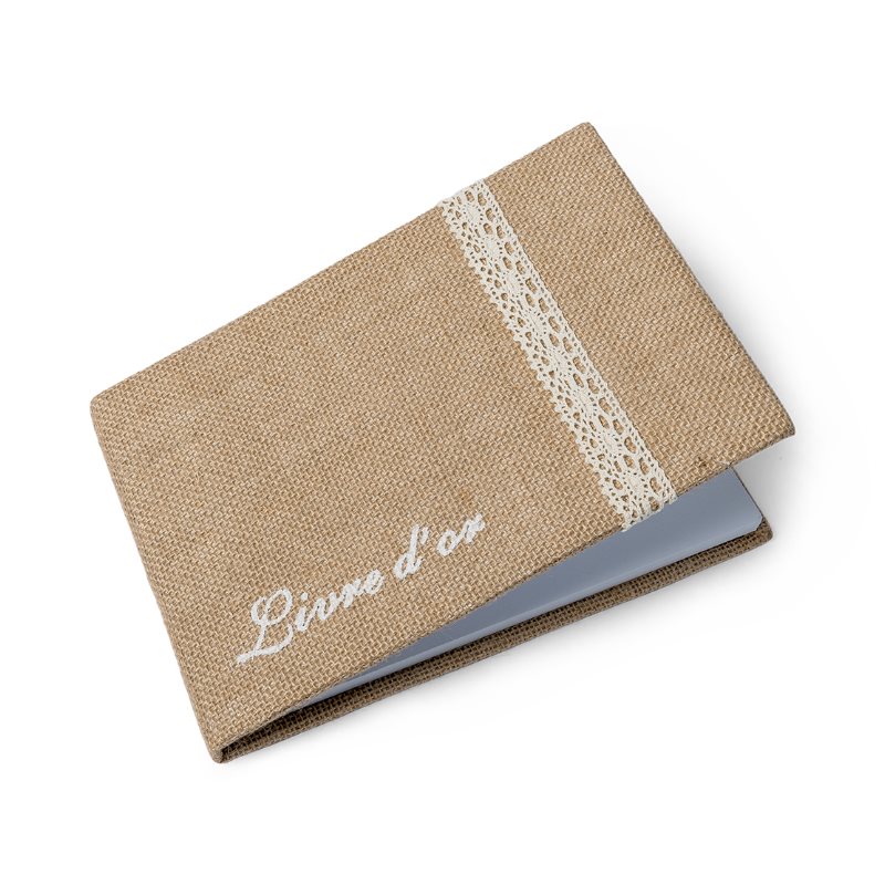 Livre d'or en toile de jute avec dentelle Ivoire 32 pages