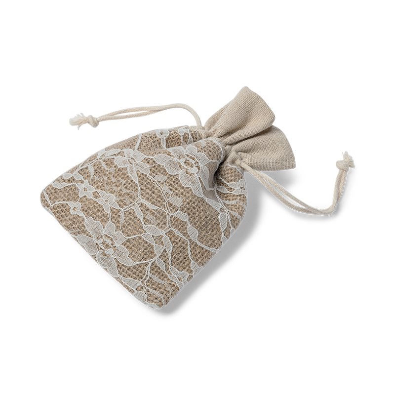 Sac � drag�es avec jute et dentelle x 5 pi�ces