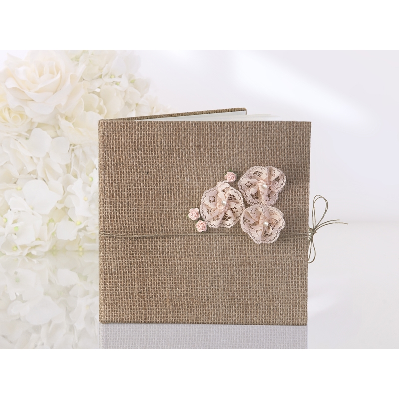 Livre d'Or en toile de jute avec rose